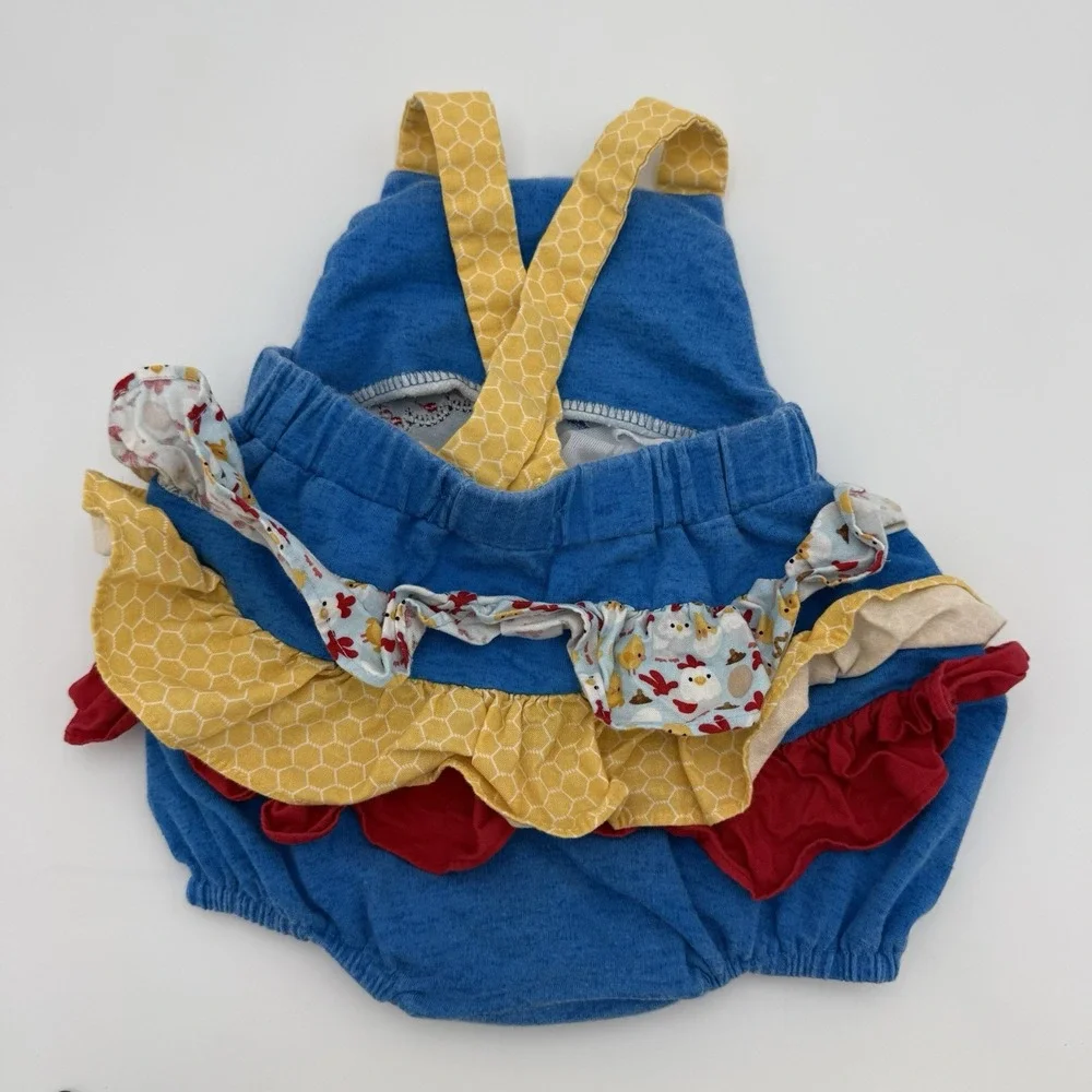 Ricrac & Ruffles Girls 24M-2T Blue Terrycloth Cotton Chicken Applique Romper